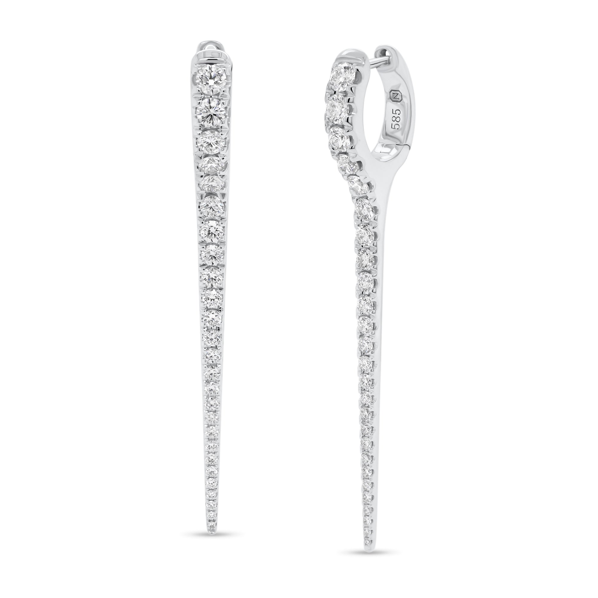 Diamond Dagger Earrings  - 14K gold weighing 7.90 grams  - 52 round diamonds totaling 1.64 carats