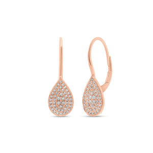 solid 14K yellow gold weighing 1.76 grams featuring 94 round diamonds weighing 0.20 carats Pave Diamond Teardrop Lever-Back Earrings | Nuha Jewelers