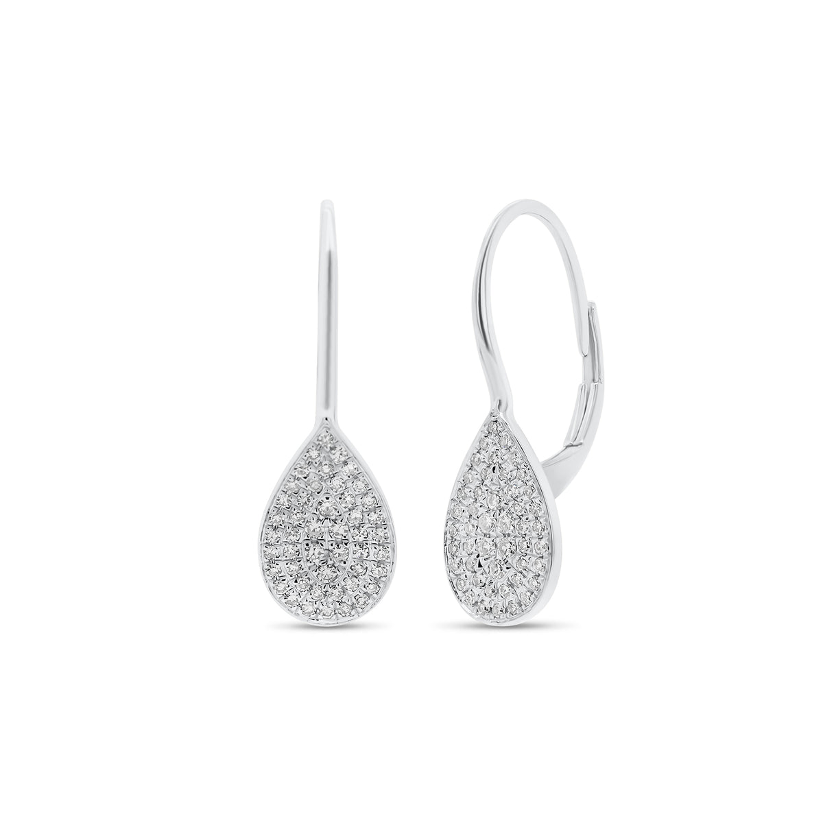 solid 14K yellow gold weighing 1.76 grams featuring 94 round diamonds weighing 0.20 carats Pave Diamond Teardrop Lever-Back Earrings | Nuha Jewelers