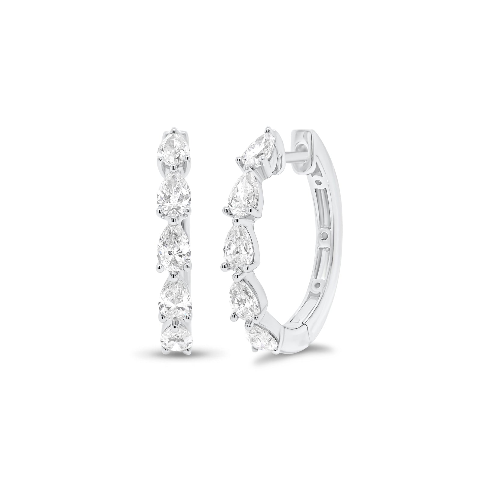 Pear-Shaped Diamond Huggies - 18K white gold weighing 3.70 grams  - 10 pear-shaped diamonds weighing 0.97 carats