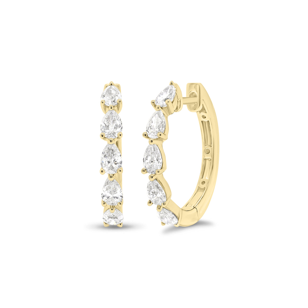 Pear-Shaped Diamond Huggies - 18K yellow gold weighing 3.70 grams  - 10 pear-shaped diamonds weighing 0.97 carats