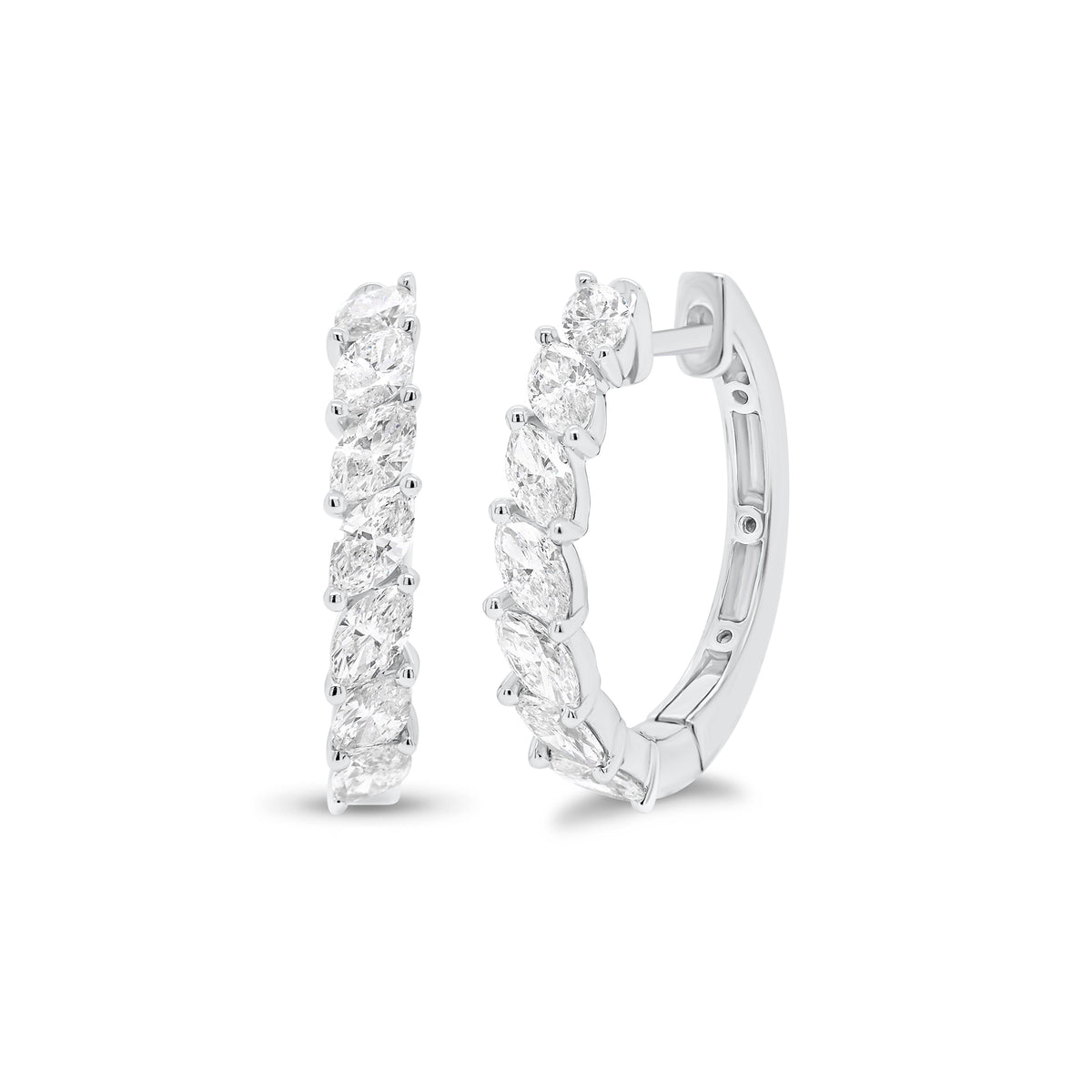 Marquise-Shaped Diamond Huggies - 18K white gold weighing 3.82 grams  - 14 marquise-shaped diamonds weighing 1.12 carats