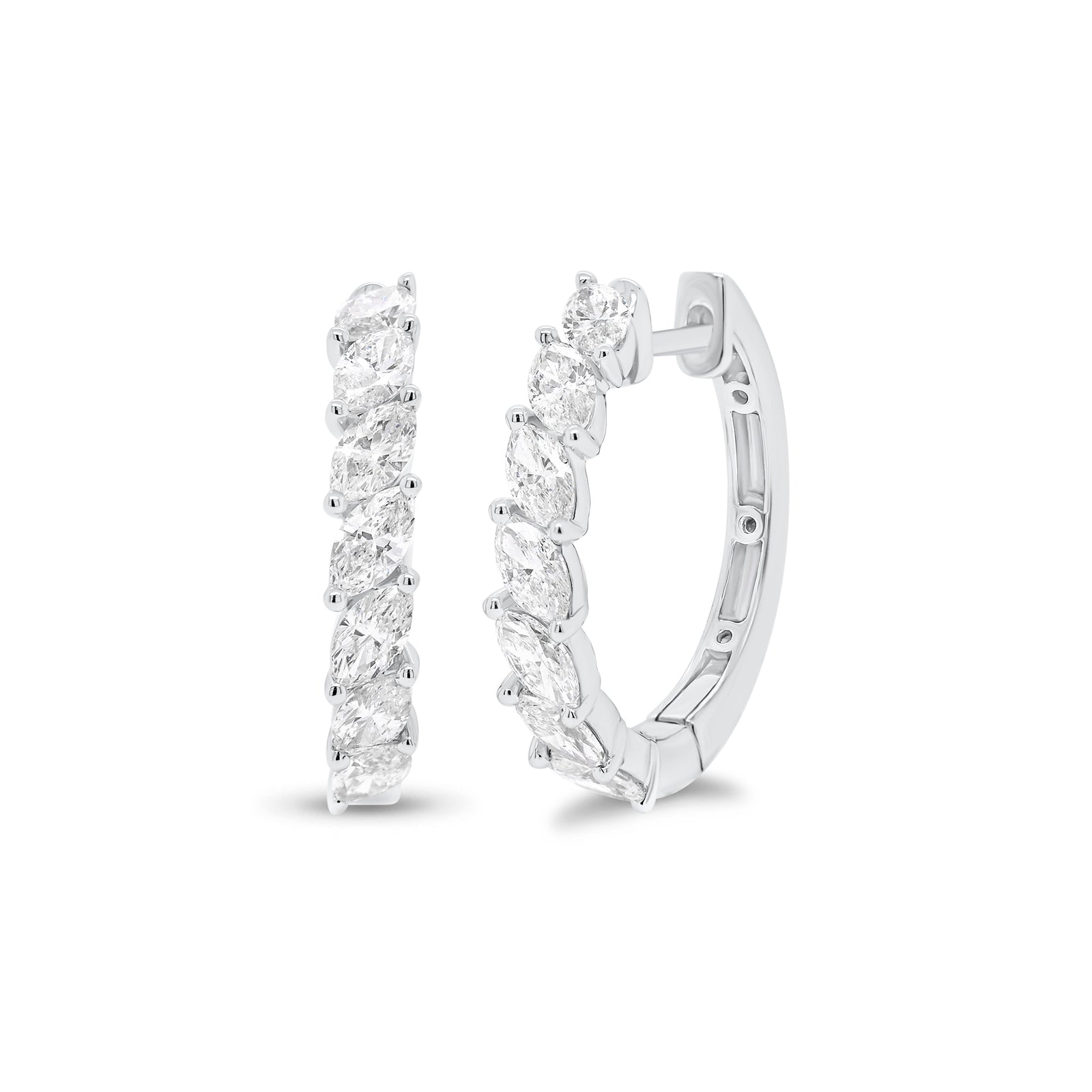 Marquise-Shaped Diamond Huggies - 18K white gold weighing 3.82 grams  - 14 marquise-shaped diamonds weighing 1.12 carats