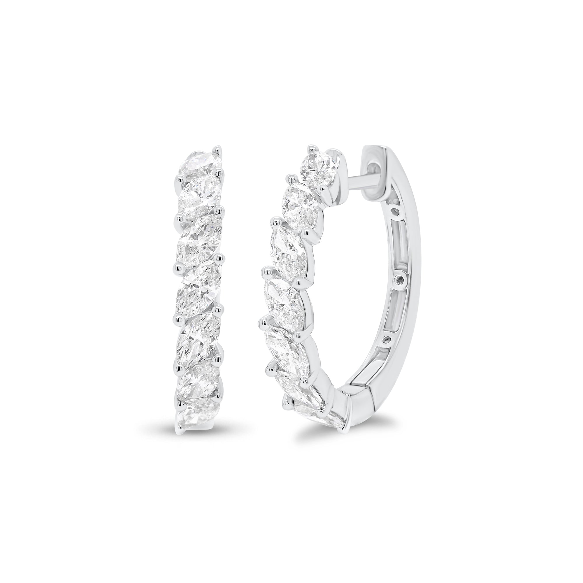 Marquise-Shaped Diamond Huggies - 18K white gold weighing 3.82 grams  - 14 marquise-shaped diamonds weighing 1.12 carats