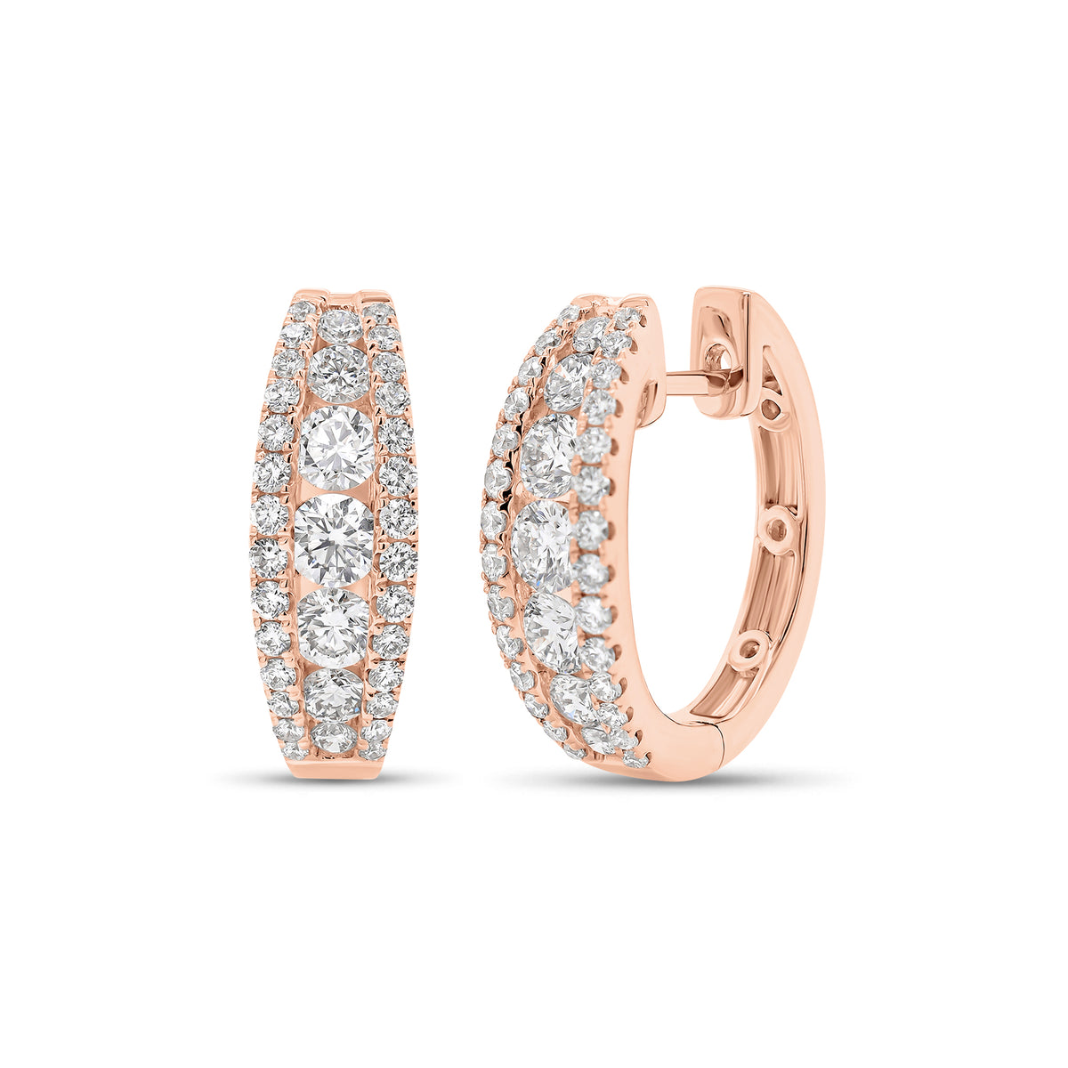 Round Diamond Tapered Huggie Earrings - 18K gold weighing 6.02 grams - 70 round diamonds weighing 1.48 carats