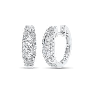 Round Diamond Tapered Huggie Earrings - 18K gold weighing 6.02 grams  - 70 round diamonds weighing 1.48 carats