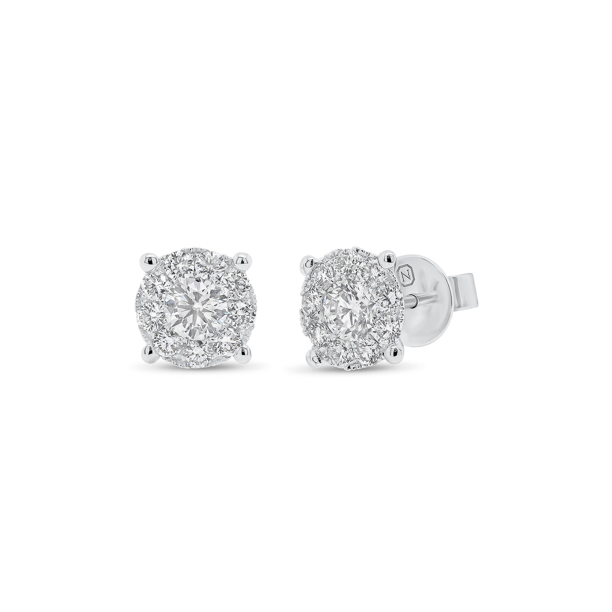 1.13 ct Halo Diamond Stud Earrings - 18K gold weighing 1.88 grams  - 2 round diamonds weighing 0.58 carats  - 18 round diamonds weighing 0.55 carats
