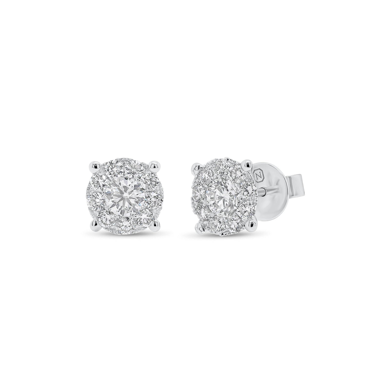 1.13 ct Halo Diamond Stud Earrings - 18K gold weighing 1.88 grams  - 2 round diamonds weighing 0.58 carats  - 18 round diamonds weighing 0.55 carats