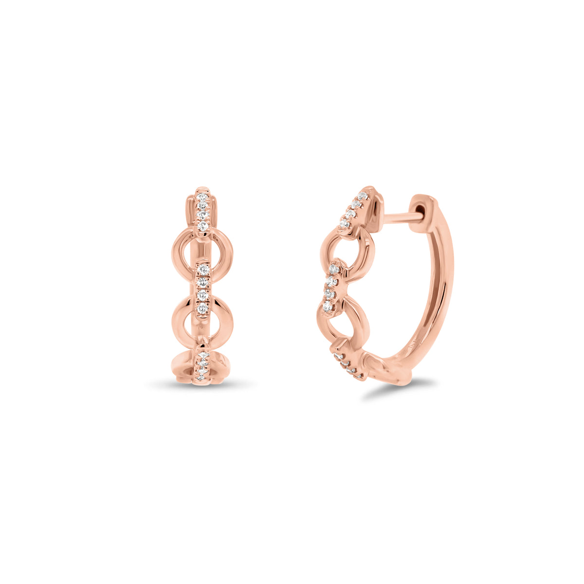 Diamond circular chain link huggie earrings  - 14K gold weighing 2.94 grams  - 24 round diamonds totaling 0.08 carats