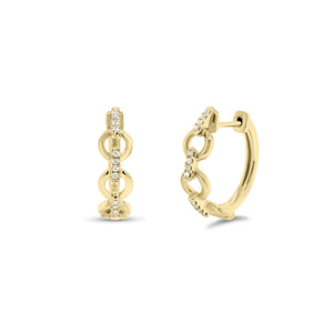 Diamond circular chain link huggie earrings - 14K yellow gold weighing 2.94 grams - 24 round diamonds totaling 0.08 carats