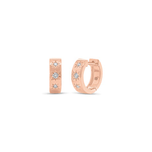 Diamond Star Huggie Earrings - 14K gold weighing 2.98 grams  - 6 round diamonds weighing 0.10 carats