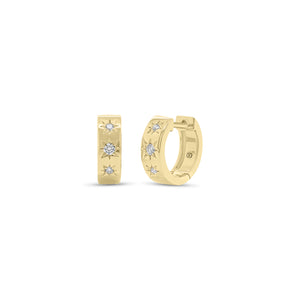 Diamond Star Huggie Earrings - 14K gold weighing 2.98 grams  - 6 round diamonds weighing 0.10 carats