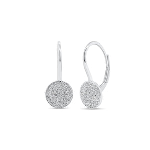 Pave diamond disc lever-back earrings - 14K gold weighing 1.55 grams  - 76 round diamonds weighing 0.22 carats