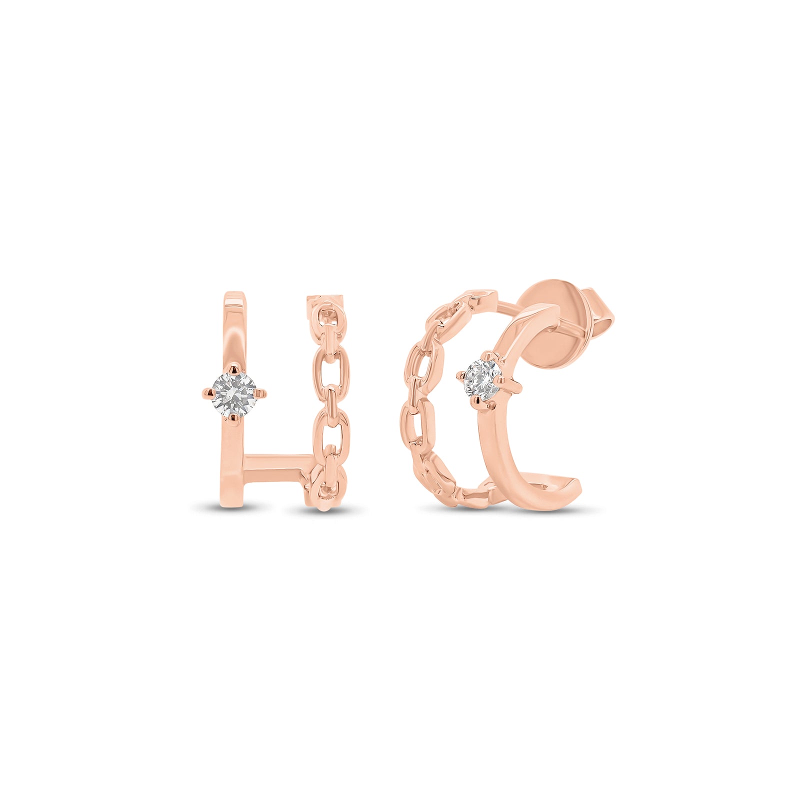 Diamond and Gold Chain Double Ear Cuffs - 14K gold weighing 1.80 grams  - 2 round diamonds weighing 0.08 carats