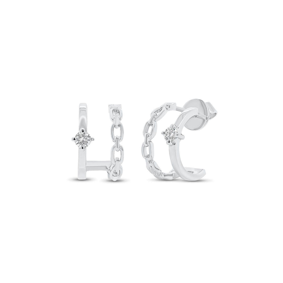 Diamond and Gold Chain Double Ear Cuffs - 14K gold weighing 1.80 grams  - 2 round diamonds weighing 0.08 carats