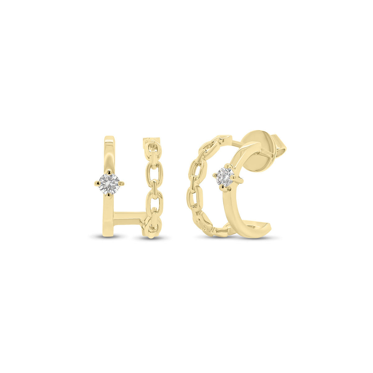 Diamond and Gold Chain Double Ear Cuffs - 14K gold weighing 1.80 grams  - 2 round diamonds weighing 0.08 carats