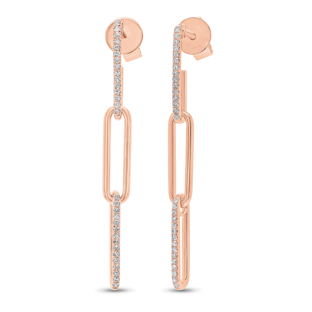 Diamond Paperclip Chain Earrings - 14K gold weighing 2.64 grams  - 62 round diamonds weighing 0.18 carats