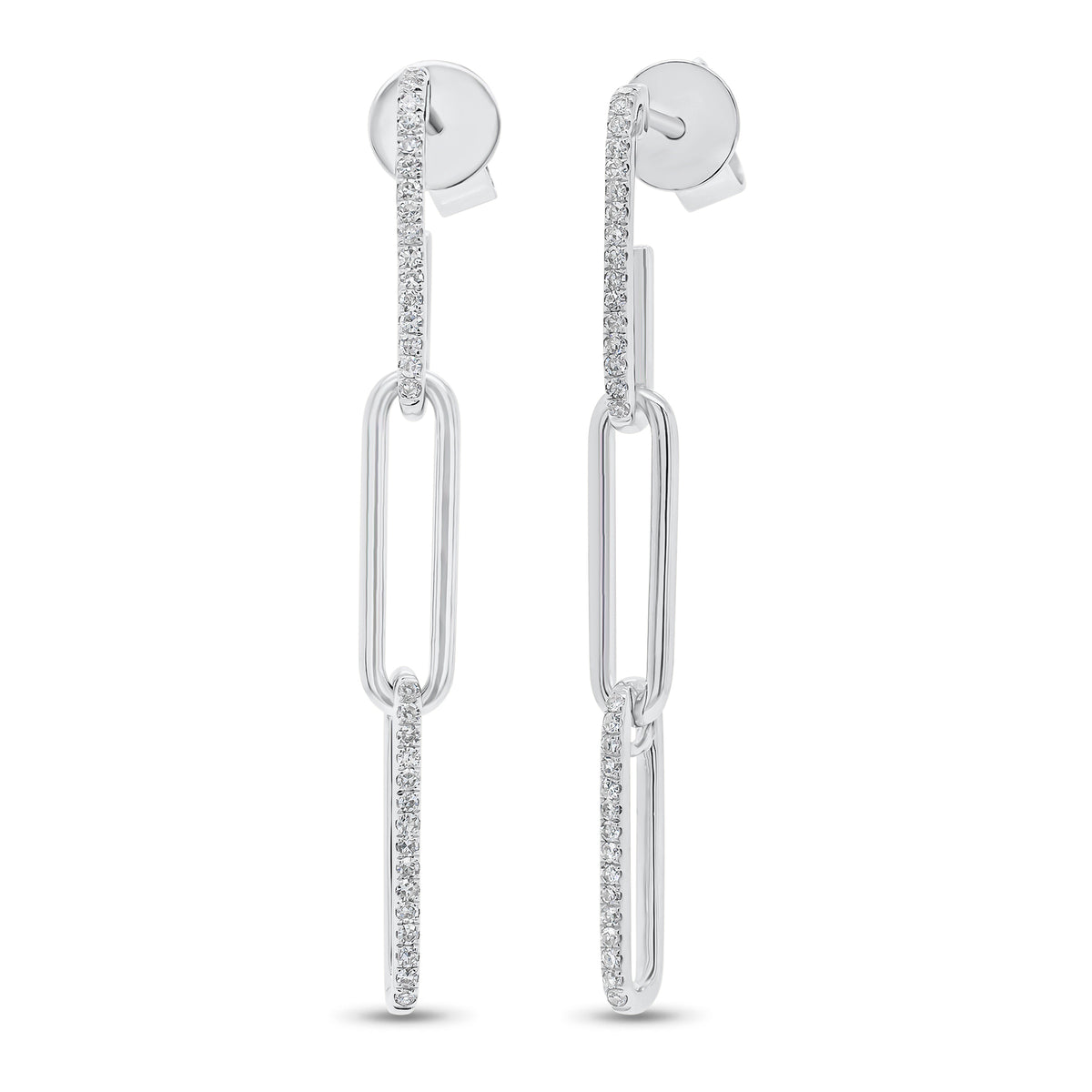 Diamond Paperclip Chain Earrings - 14K gold weighing 2.64 grams  - 62 round diamonds weighing 0.18 carats