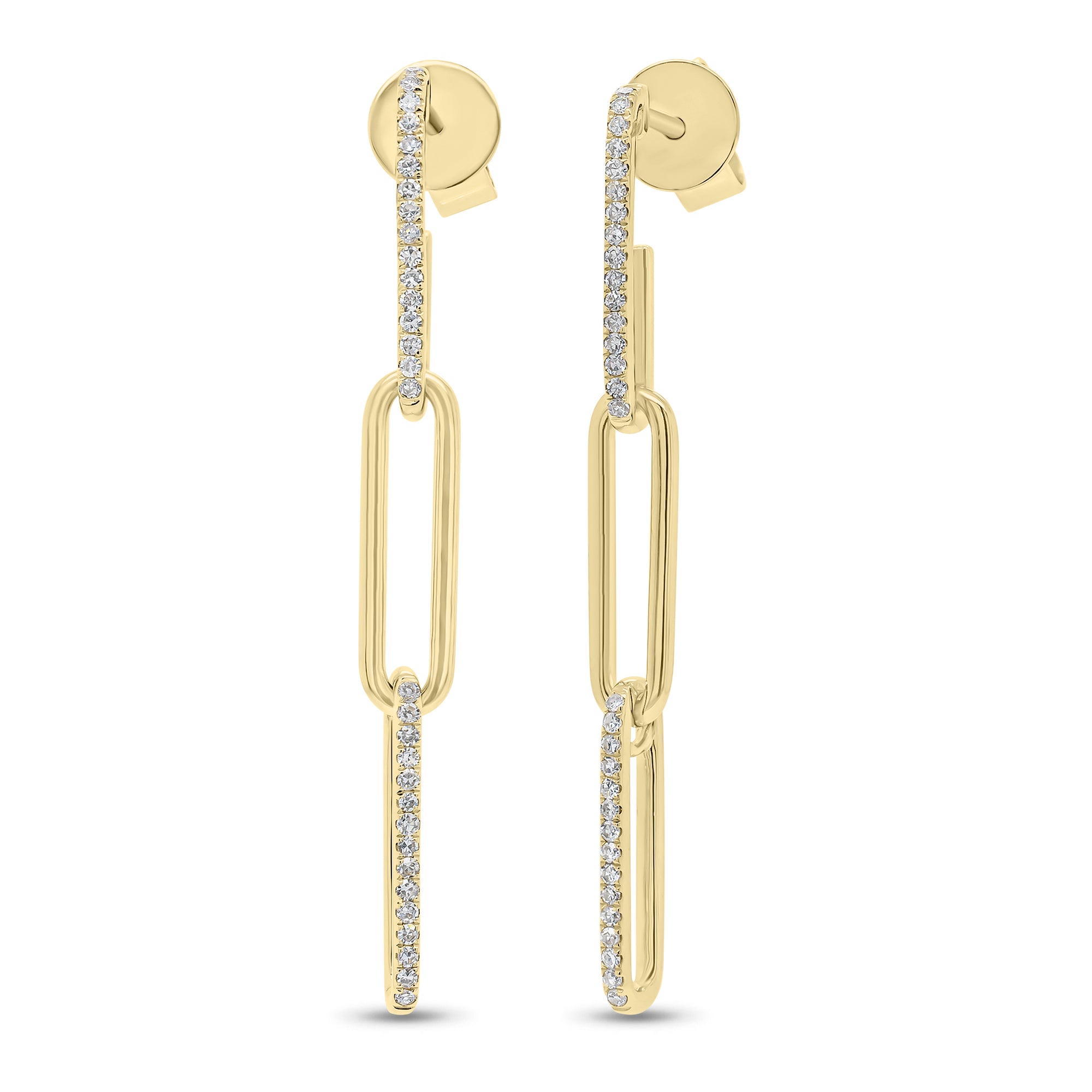 Diamond Paperclip Chain Earrings - 14K gold weighing 2.64 grams  - 62 round diamonds weighing 0.18 carats