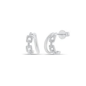 Diamond and Gold Chain Double Huggie Earrings - 14K gold weighing 2.42 grams  - 70 round diamonds weighing 0.15 carats