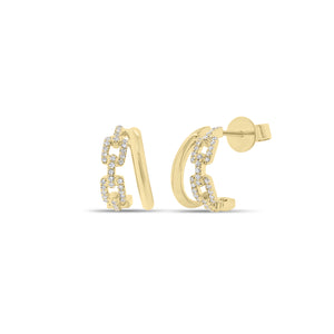 Diamond and Gold Chain Double Huggie Earrings - 14K gold weighing 2.42 grams  - 70 round diamonds weighing 0.15 carats