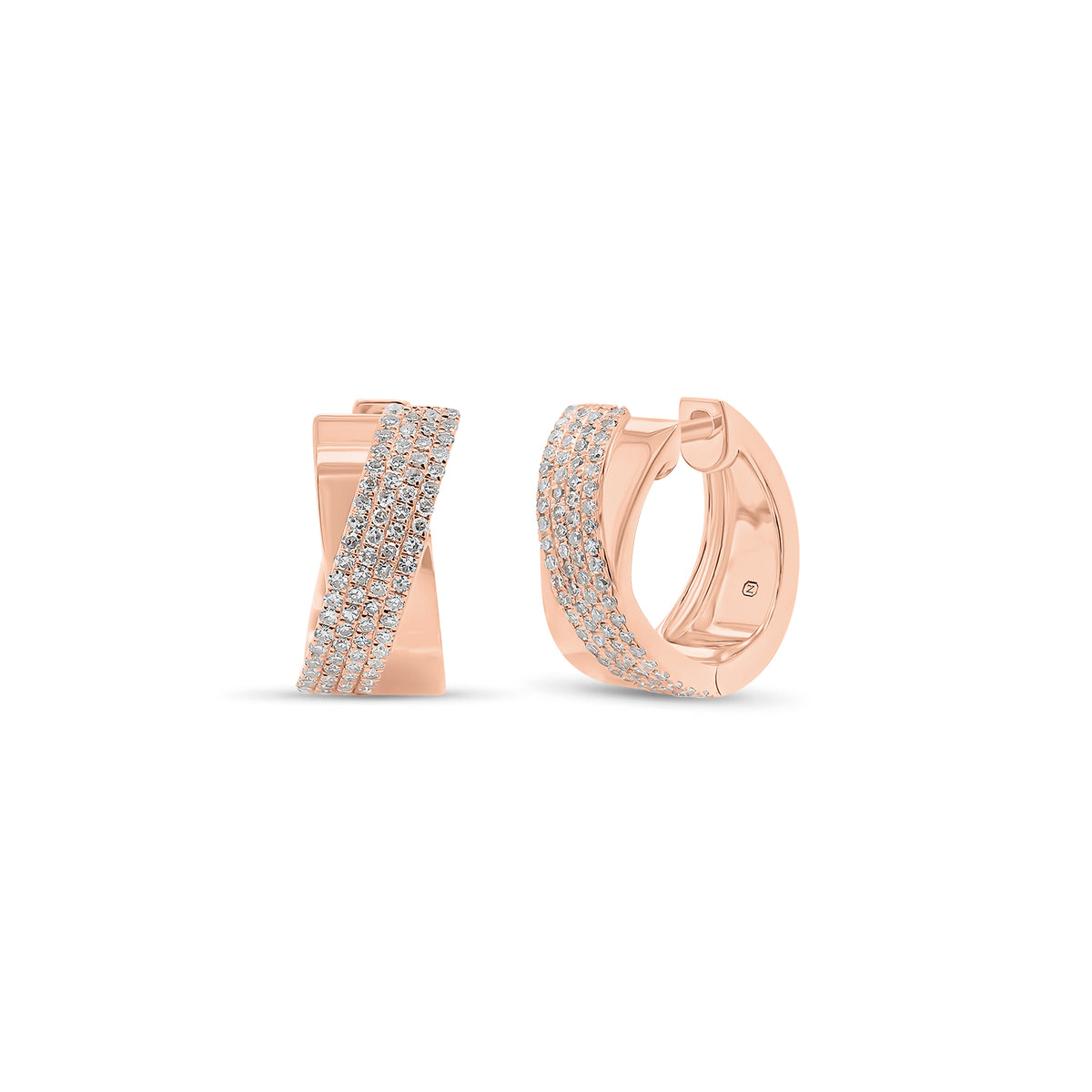 Diamond and Gold Crossover Huggie Earrings - 14K gold weighing 3.98 grams  - 156 round diamonds weighing 0.31 carats