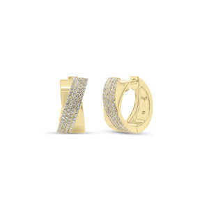 Diamond and Gold Crossover Huggie Earrings - 14K gold weighing 3.98 grams  - 156 round diamonds weighing 0.31 carats
