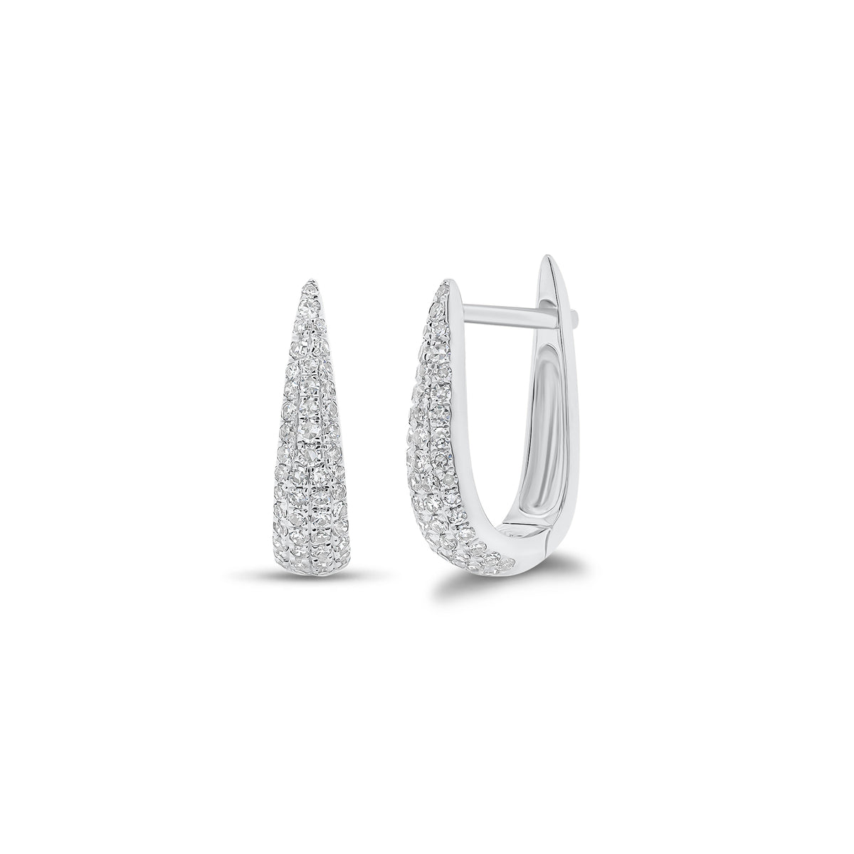 Pave Diamond Dome Huggie Earrings - 14K white gold weighing 1.47 grams  - 96 round diamonds weighing 0.29 carats