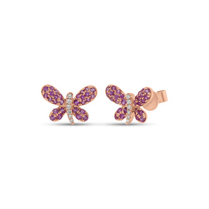 Pink Sapphire & Diamond Butterfly Stud Earrings - 14K rose  gold weighing 1.89 grams  - 12 round diamonds totaling 0.05 carats  - 56 pink sapphires totaling 0.52 carats