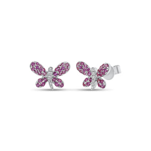 Pink Sapphire & Diamond Butterfly Stud Earrings - 14K white gold weighing 1.89 grams - 12 round diamonds totaling 0.05 carats - 56 pink sapphires totaling 0.52 carats