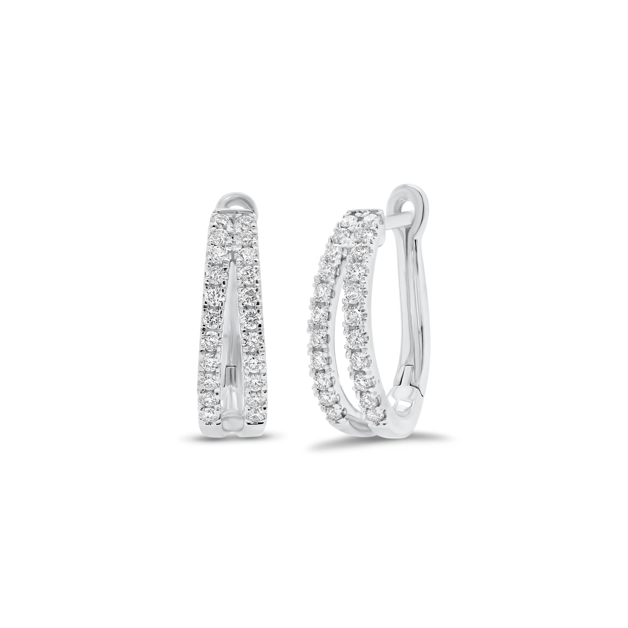 Diamond open huggie earrings - 14K gold weighing 2.98 grams  - 44 round diamonds totaling 0.42 carats