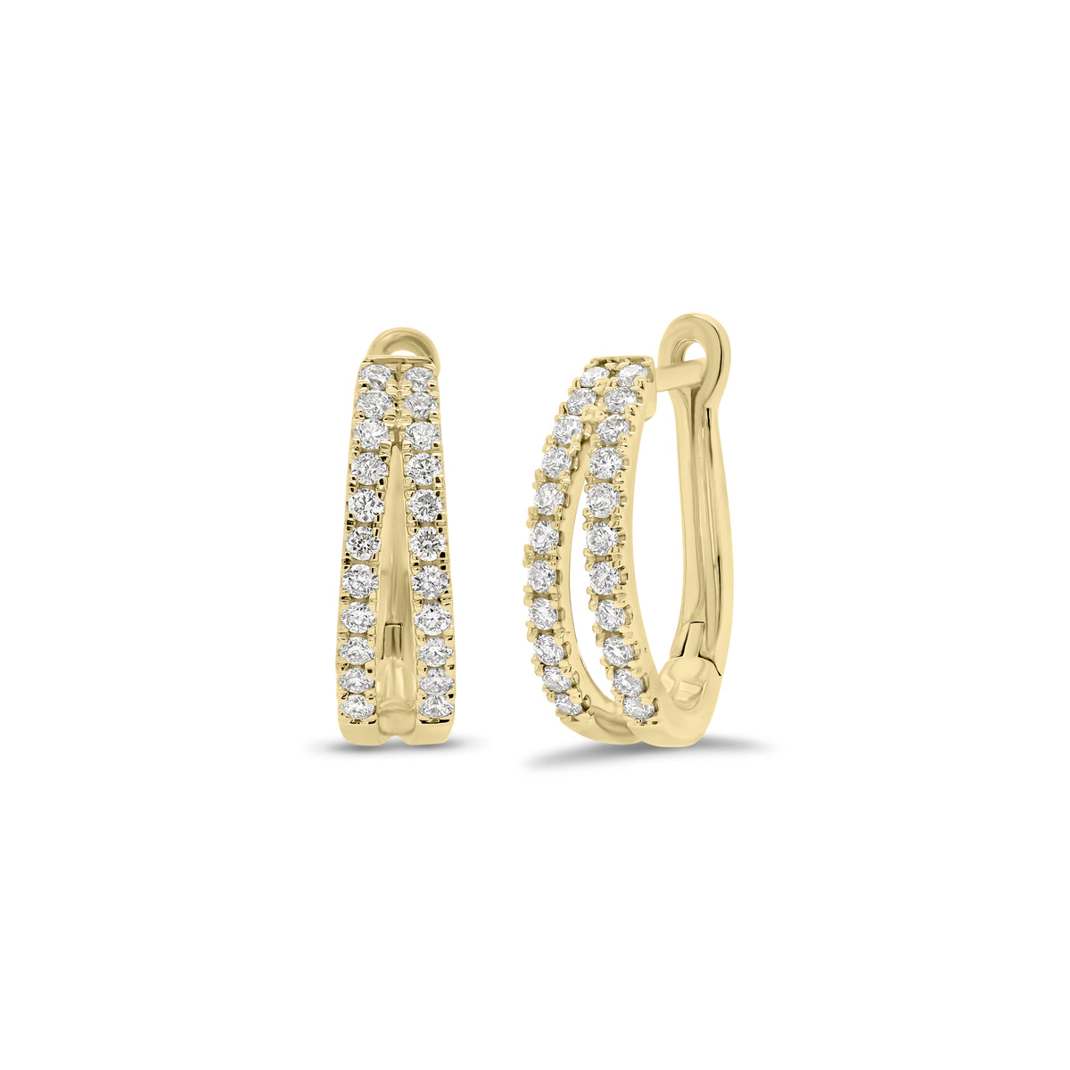 Diamond open huggie earrings - 14K gold weighing 2.98 grams - 44 round diamonds totaling 0.42 carats