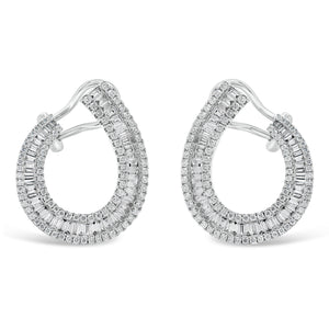 Baguette Diamond Front-Facing Hoop Earrings  - 18K gold weighing 5.48 grams  - 174 round diamonds totaling 0.72 carats  - 98 straight baguettes totaling 1.07 carats
