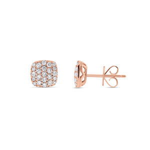 Diamond Cushion-Shaped Stud Earrings - 14K rose gold - 0.50 cts round diamonds