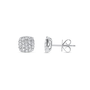 Diamond Cushion-Shaped Stud Earrings - 14K white gold - 0.50 cts round diamonds