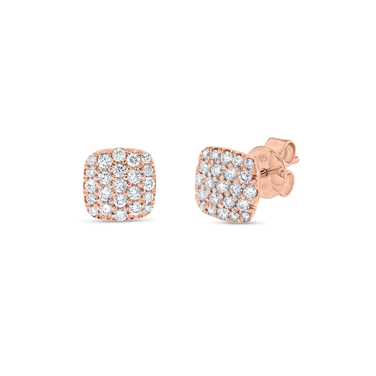 Diamond Cushion-Shaped Stud Earrings - 14K rose gold - 0.50 cts round diamonds