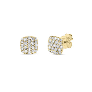 Diamond Cushion-Shaped Stud Earrings - 14K yellow gold - 0.50 cts round diamonds
