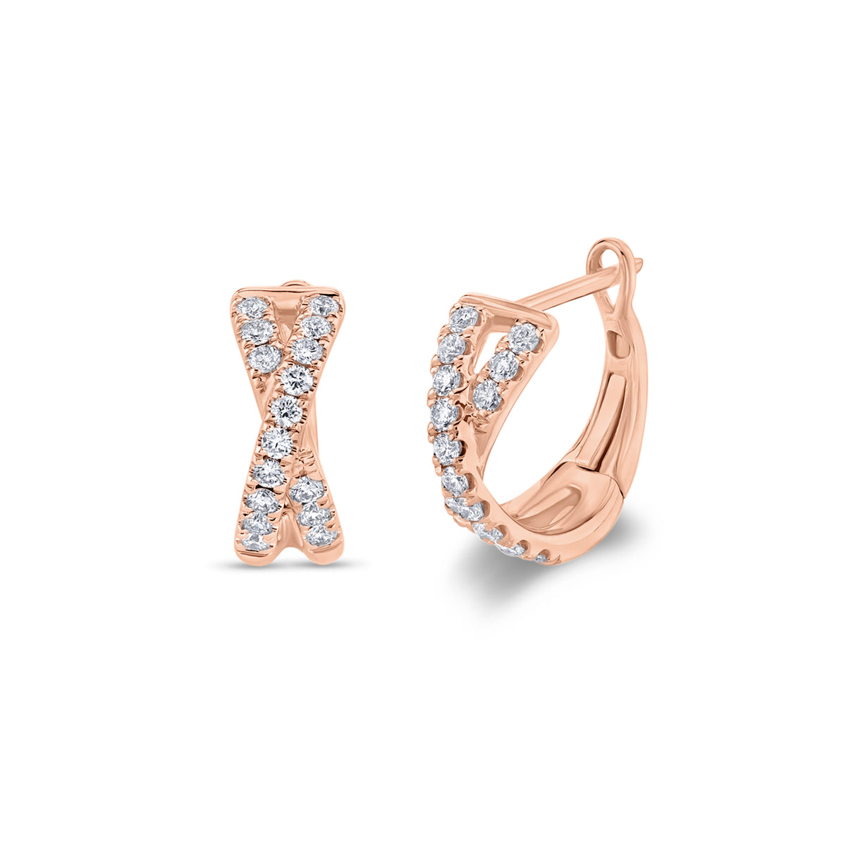 Diamond crossover huggie earrings - 14K gold  - 32 round diamonds totaling 0.40 carats 