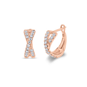 Diamond crossover huggie earrings - 14K gold  - 32 round diamonds totaling 0.40 carats 