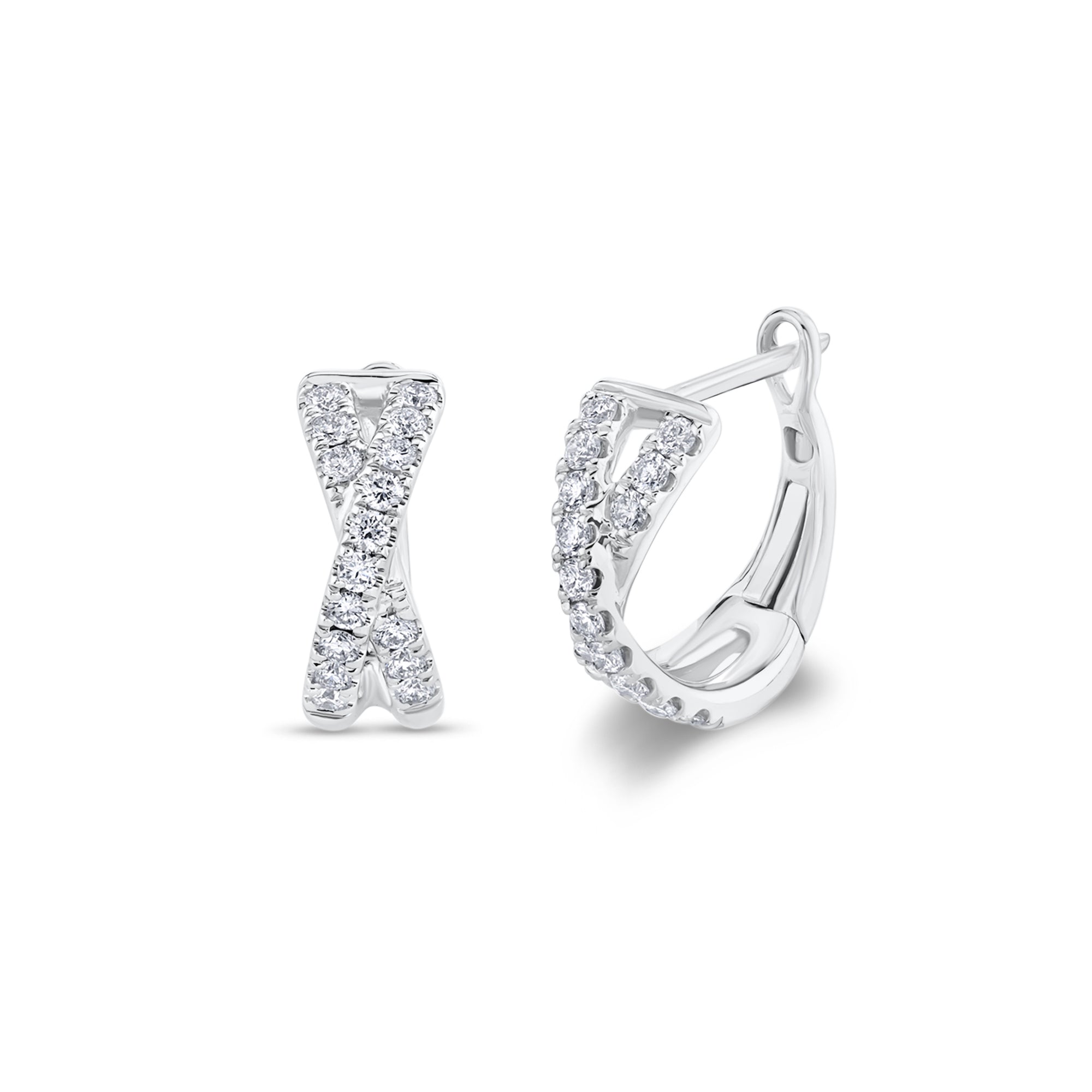 Diamond crossover huggie earrings - 14K gold  - 32 round diamonds totaling 0.40 carats