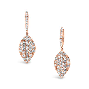 Diamond Simple Dangle Earrings -18K rose gold weighing 5.27 grams -74 round diamonds totaling 2.75 carats