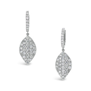 Diamond Simple Dangle Earrings -18K white gold weighing 5.27 grams -74 round diamonds totaling 2.75 carats