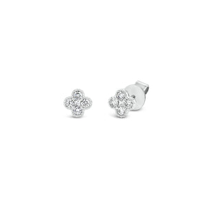 Diamond Trefoil Stud Earrings - 14K white gold weighing 1.18 grams - 8 round diamonds totaling 0.14 carats - 2 princess-cut diamonds totaling 0.04 carats