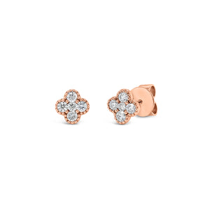 Diamond Four-Flower Stud Earrings - 18K rose gold weighing 1.90 grams - 10 round diamonds totaling 0.31 carats