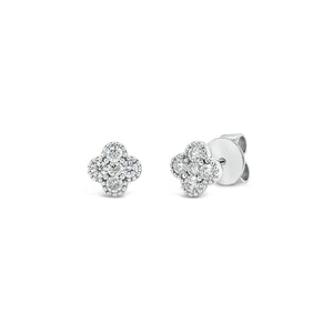 Diamond Four-Flower Stud Earrings - 18K white gold weighing 1.90 grams - 10 round diamonds totaling 0.31 carats