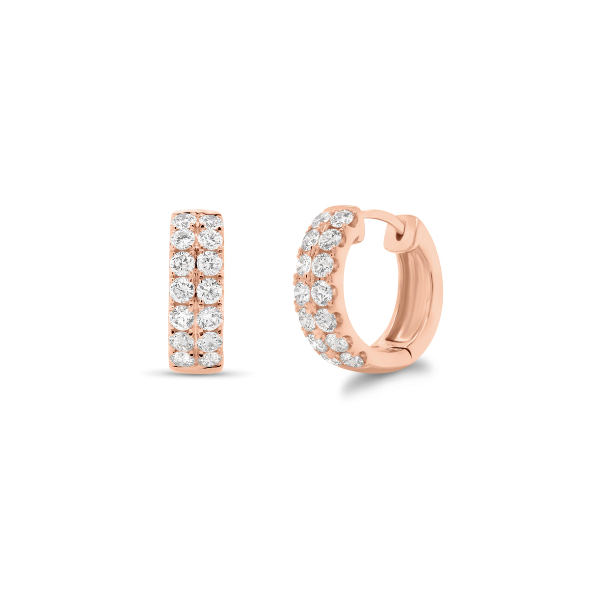 Diamond double row huggie earrings - 18K gold weighing 2.80 grams  - 28 round diamonds totaling 0.70 carats