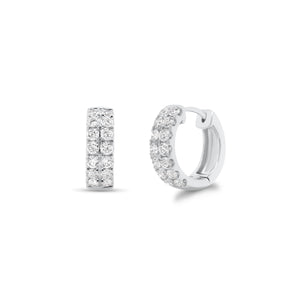 Diamond double row huggie earrings - 18K gold weighing 2.80 grams  - 28 round diamonds totaling 0.70 carats