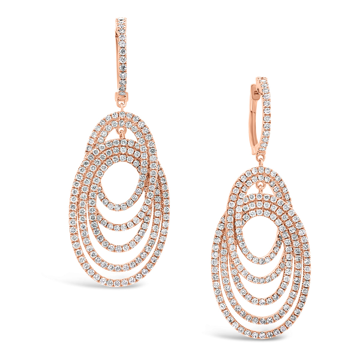 Diamond Multi-Hoop Dangle Earrings  -18K gold weighing 13.60 grams  -414 round diamonds totaling 3.47 carats