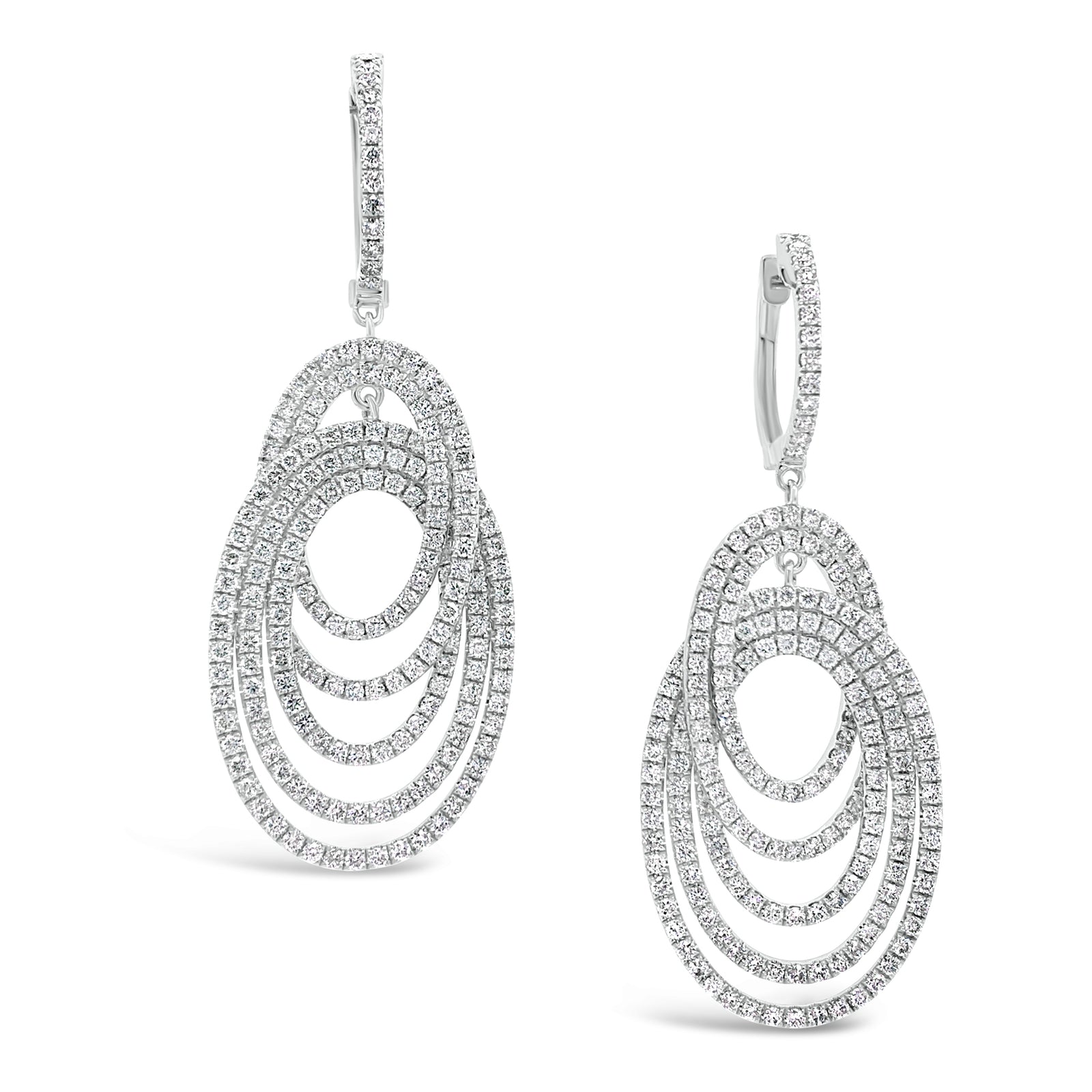 Diamond Multi-Hoop Dangle Earrings  -18K gold weighing 13.60 grams  -414 round diamonds totaling 3.47 carats