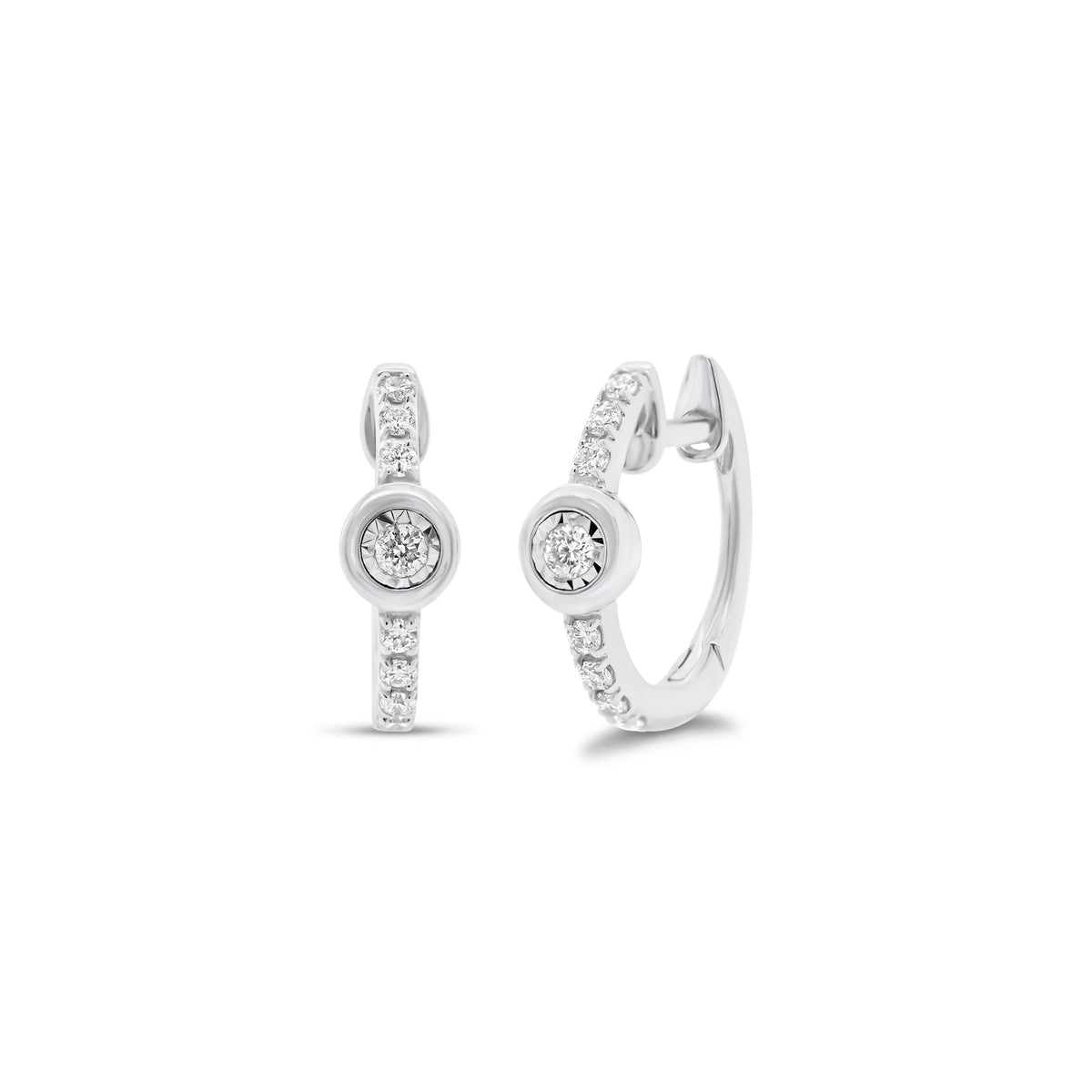 Bezel-Set Diamond Huggie Earrings - 14K gold weighing 2.07 grams  - 16 round diamonds totaling 0.16 carats